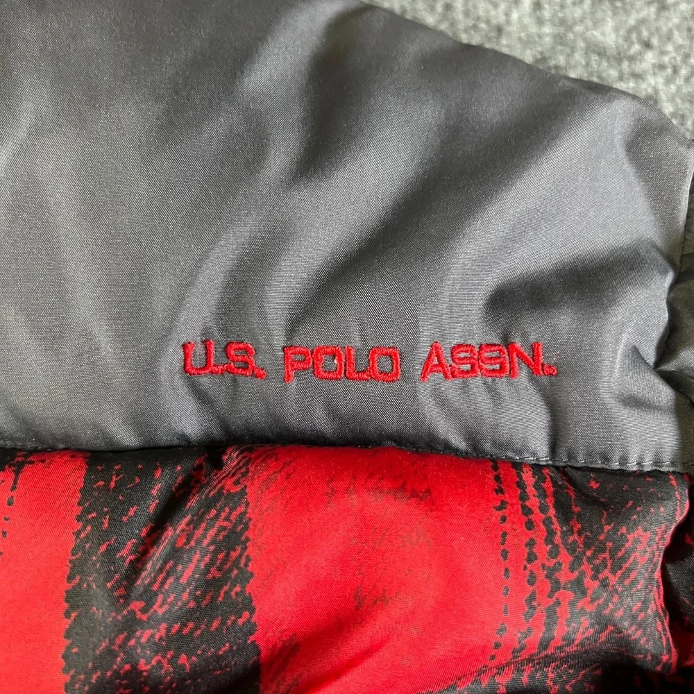 US Polo Assn Puffer Jacket Boys M 10\12 Red Black Hooded Fleece‎ Lined Pony Logo